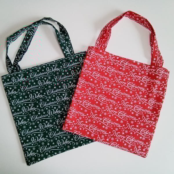 Gift bags, red, green Xmas gift bags, two Christmas wishes gift bags, gift wrap