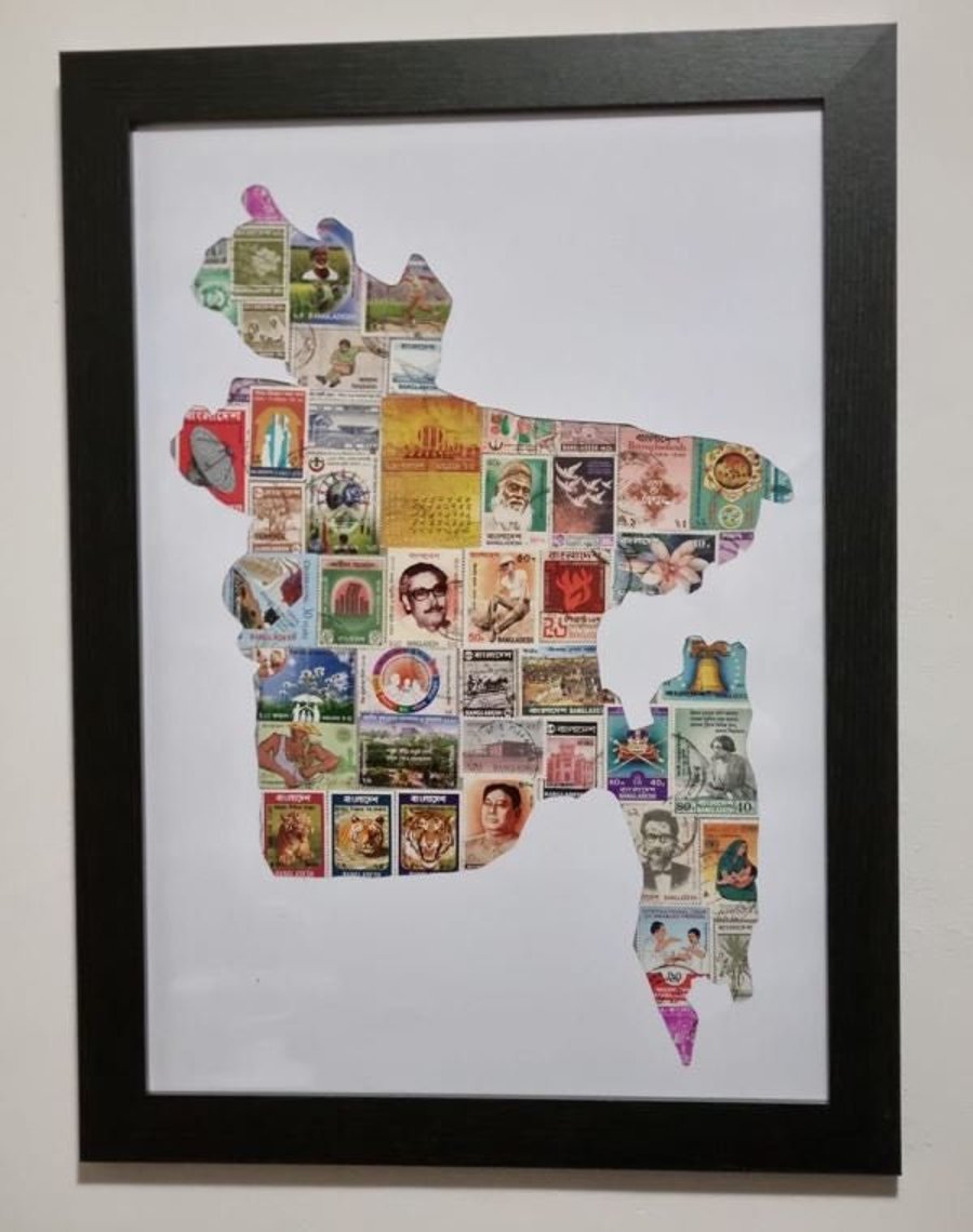Bangladesh Themed Vintage Stamp Collection in photo frame