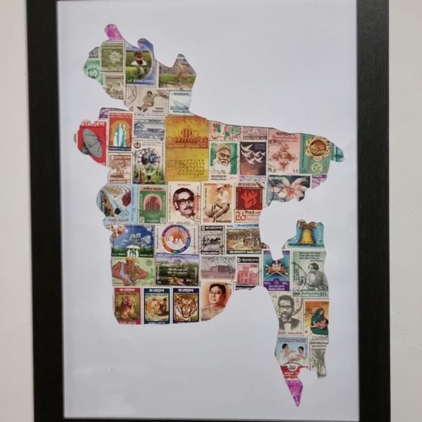 Bangladesh Themed Vintage Stamp Collection in photo frame