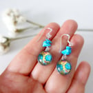 Meadow Colourful Summer Earrings with Wild Flowers Art and Turquoise Gemstones