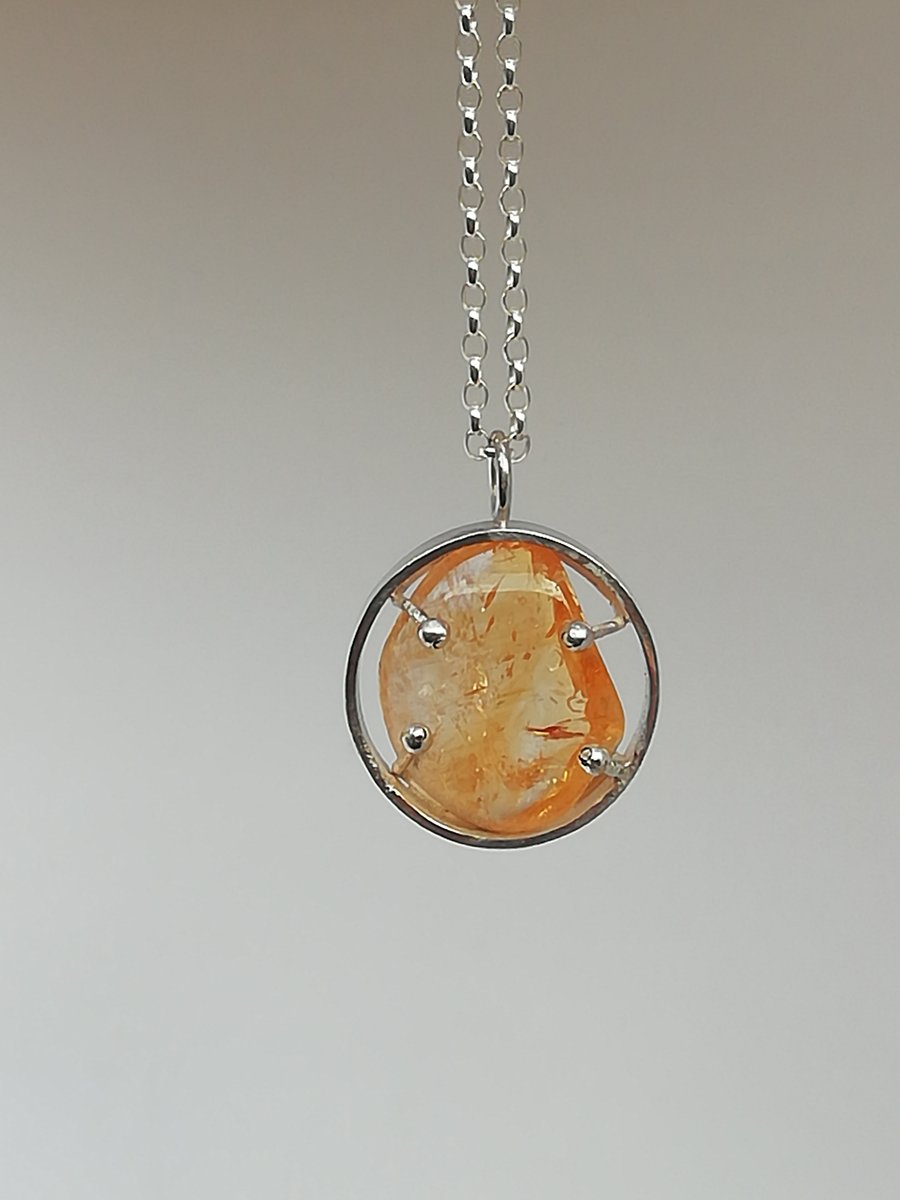 Polished Citrine in an Oval with Ball Clasps Necklace