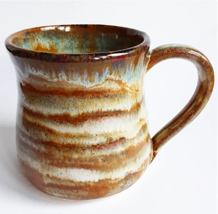 Mug Patterned Brown Glazed  - Hand Thrown Stoneware Ceramic Mug 