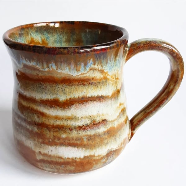 Mug Patterned Brown Glazed  - Hand Thrown Stoneware Ceramic Mug 
