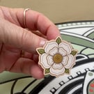 White Rose of York Wooden Pin Badge - War of Roses - House of York Gift