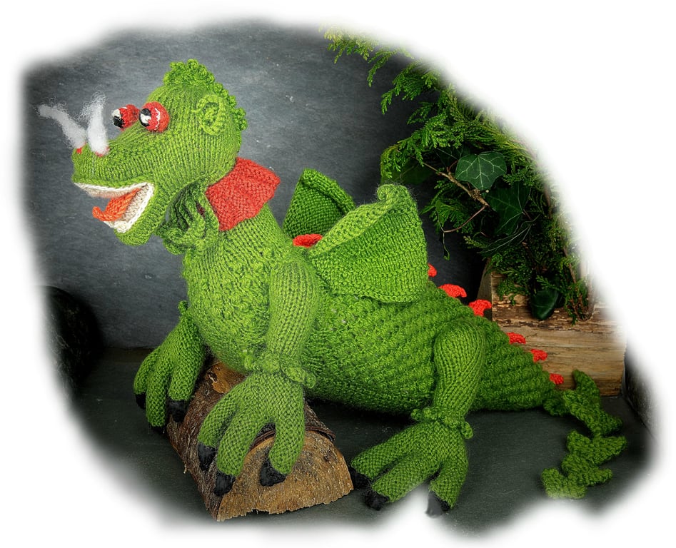 CLARENCE DRAGON toy knitting pattern by Georgina Manvell  PDF by email 