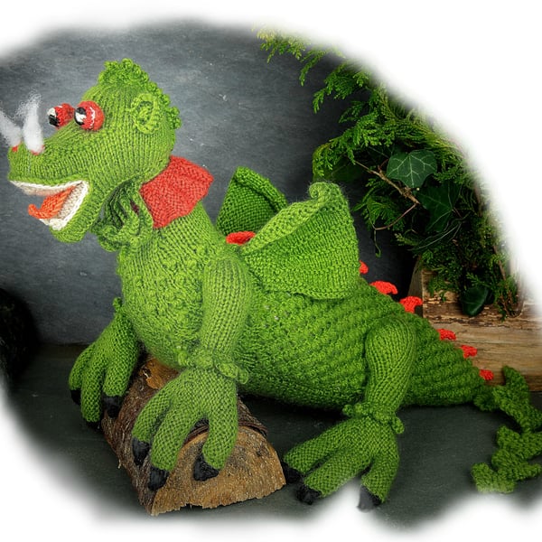 CLARENCE DRAGON toy knitting pattern by Georgina Manvell  PDF by email 