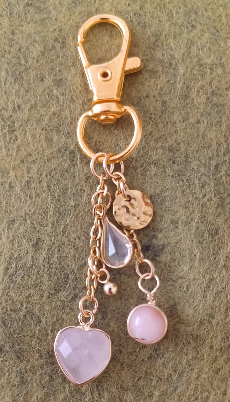 Handmade Rose Quartz Bag Charm