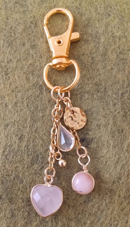 Handmade Rose Quartz Bag Charm