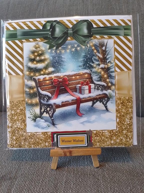Snowy bench Christmas Card Handmade 