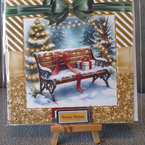 Snowy bench Christmas Card Handmade 