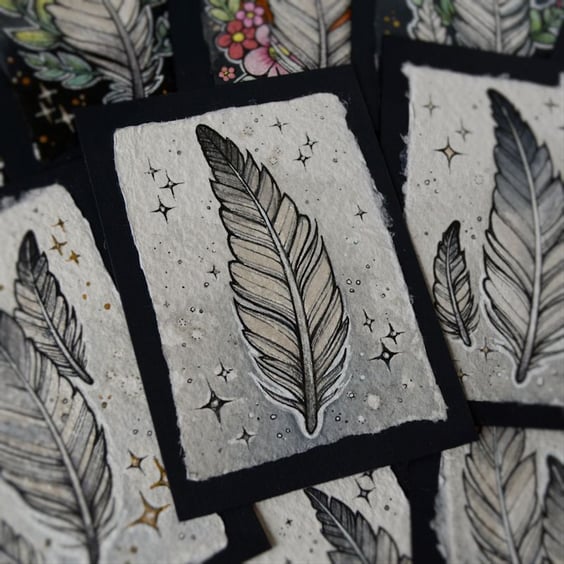 floaty feather - original aceo illustration