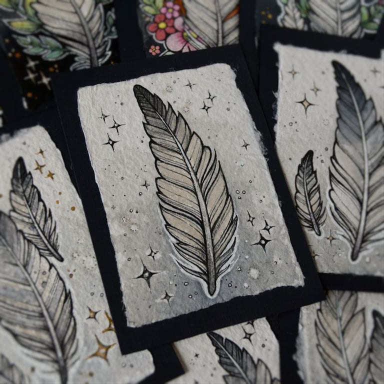 floaty feather - original aceo illustration