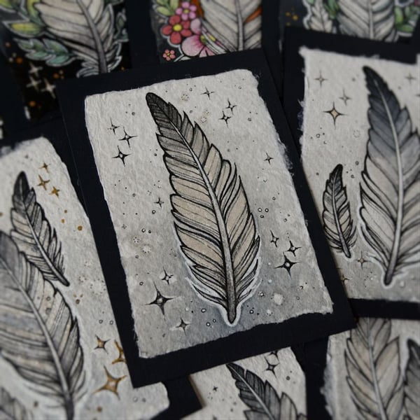 floaty feather - original aceo illustration