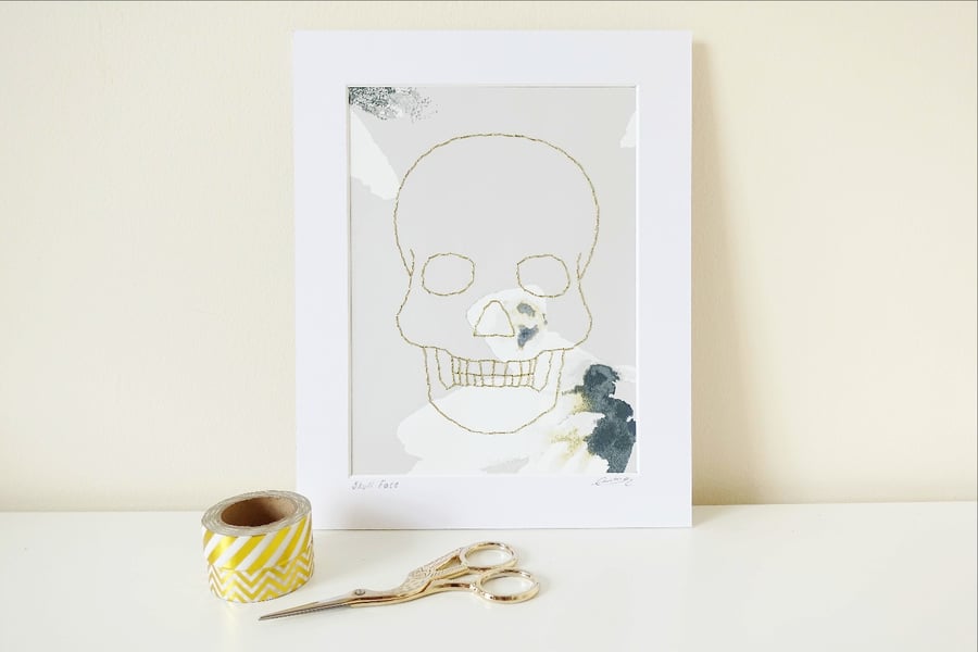 SALE Gold Skull Wall Art, Home Decor, Textile Art, Wall Art Ideas