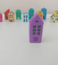 Handmade Mini Clay House - Purple Painted Village Decor