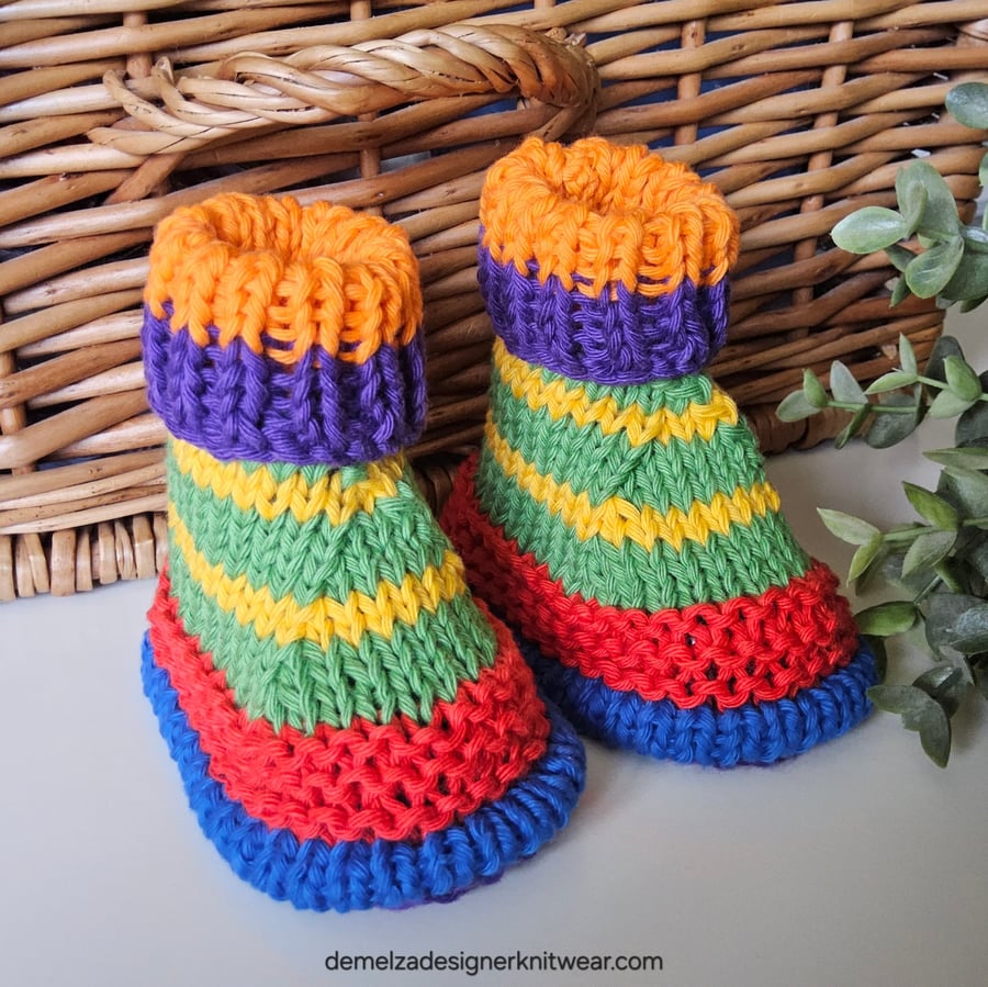 Bright Pure Cotton Aran Baby Booties 0-3 months size 