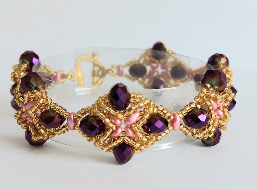 "Very Regal" design bracelet  in purple, pink and gold