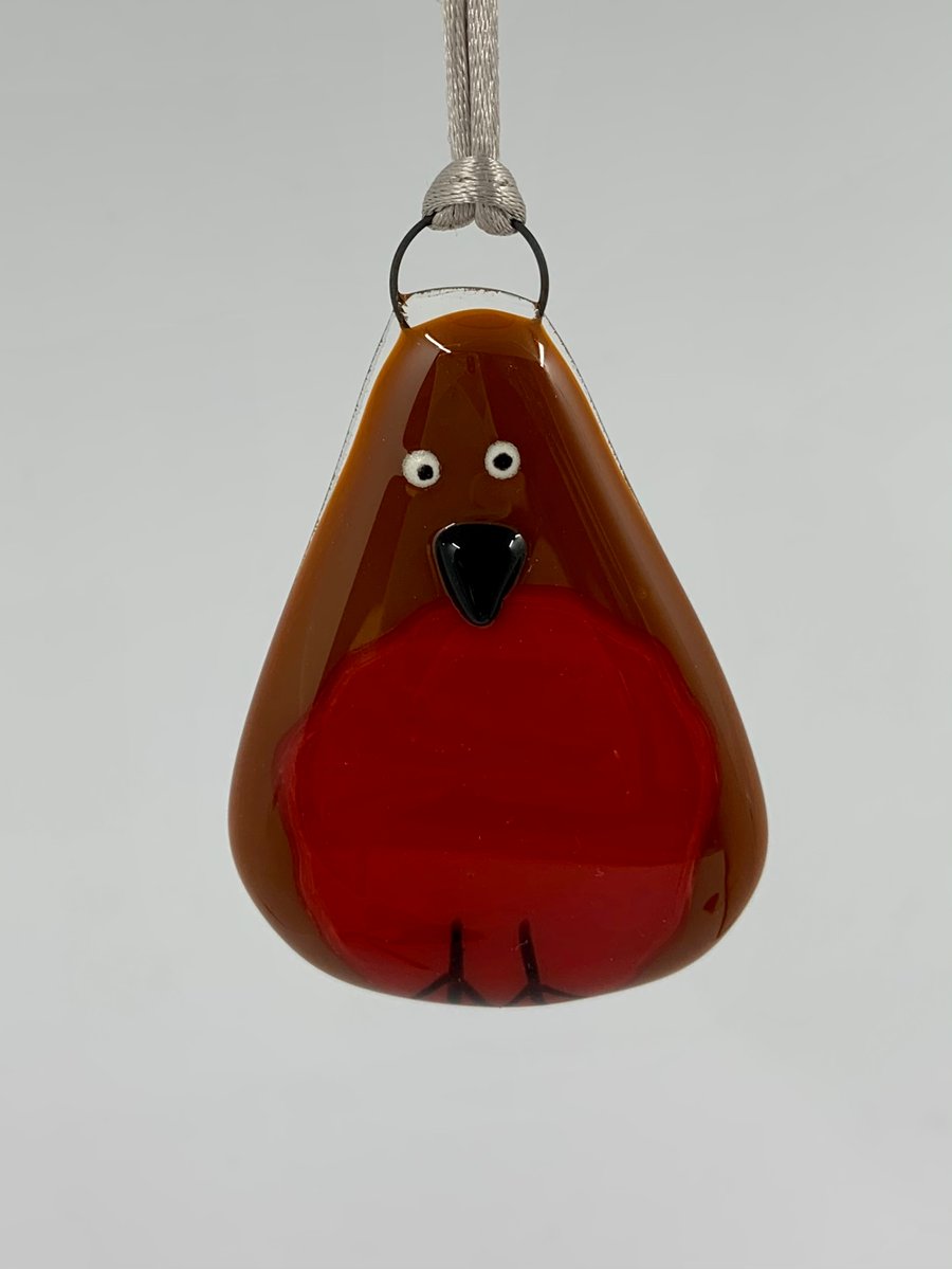 Handmade Fused Glass Robin Hanging Christmas Decoration 