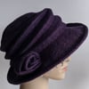 Aubergine felted wool hat - 'The Crush' - designed to pack flat