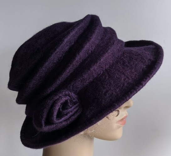 Aubergine felted wool hat - 'The Crush' - designed to pack flat