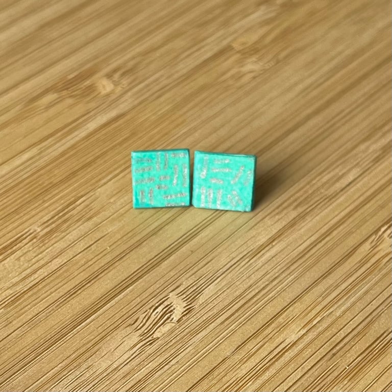 1 CM Square Stud Hand-painted Paper Earrings