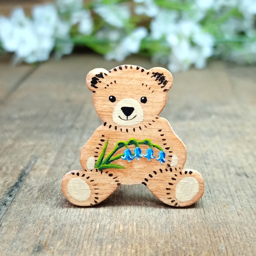 Bluebell Brooch, Handmade Bluebell Teddy Bear Badge Pin, I love You Gift