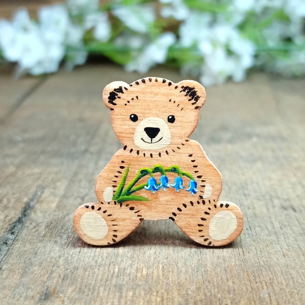 Bluebell Brooch, Handmade Bluebell Teddy Bear Badge Pin, I love You Gift