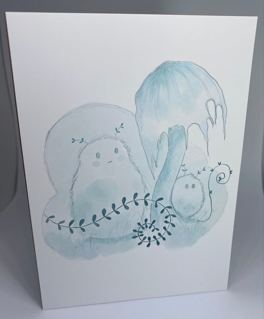 Blue Mushroom Card, A6 Card