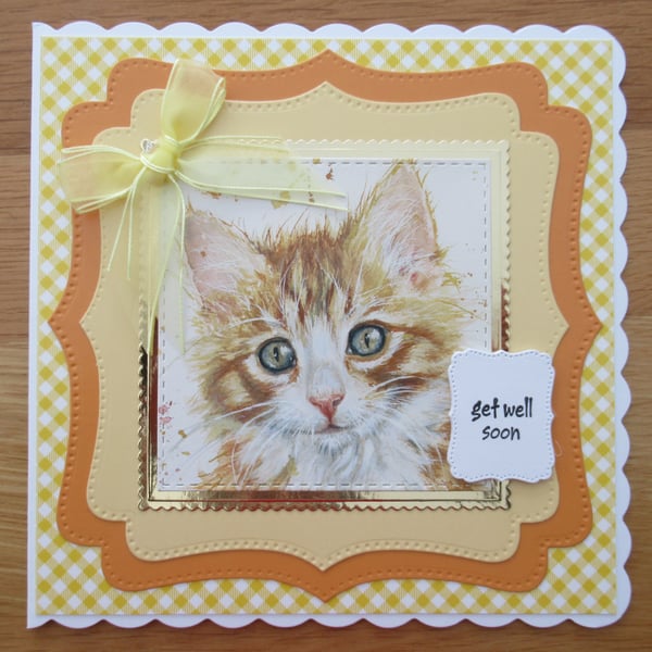 Ginger Tabby Kitten - 7x7" Get Well Soon Card