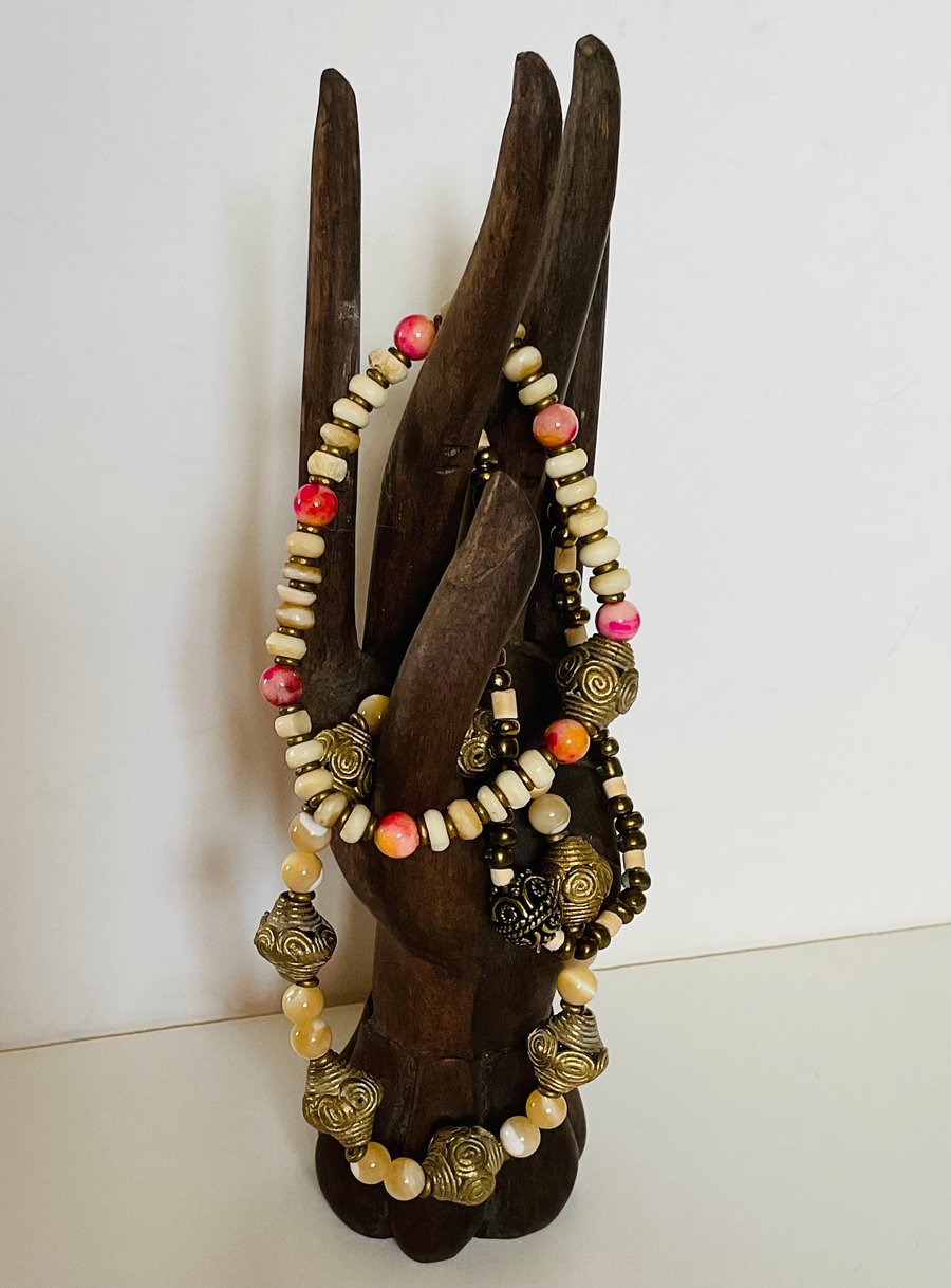 Trio of stacking beaded bracelets ethnic style bracelets stretch bracelets 