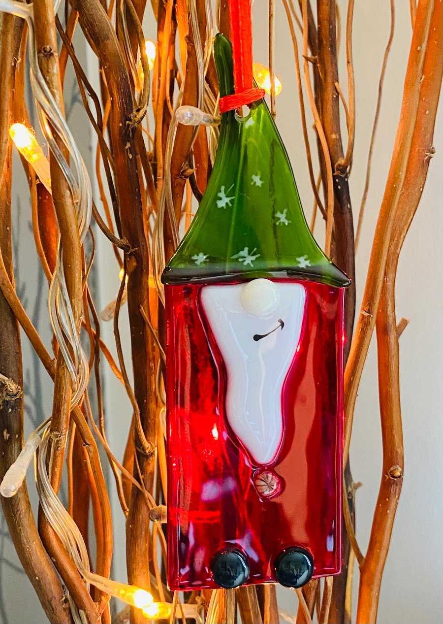  Christmas Fused glass gnome decoration 