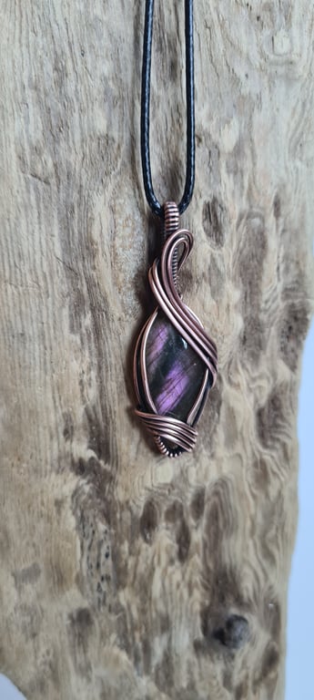 Natural Purple Labradorite & Copper Pendant Necklace Gift Crystal Jewellery