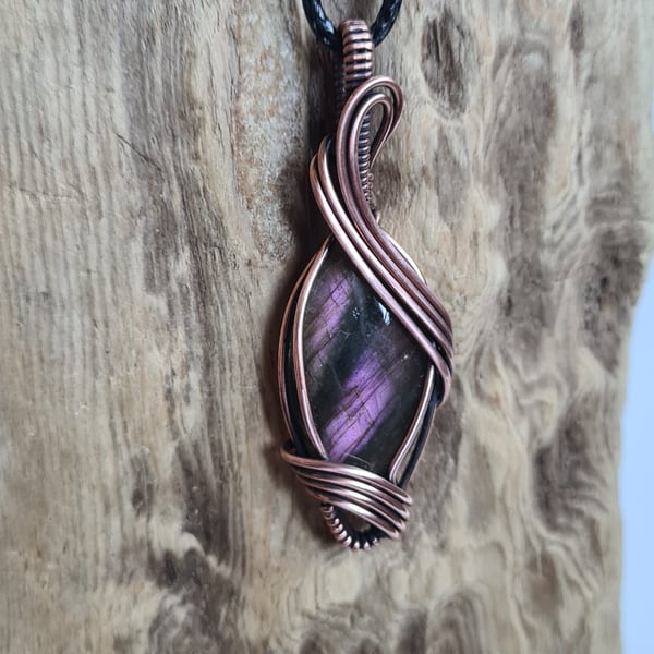 Natural Purple Labradorite & Copper Pendant Necklace Gift Crystal Jewellery