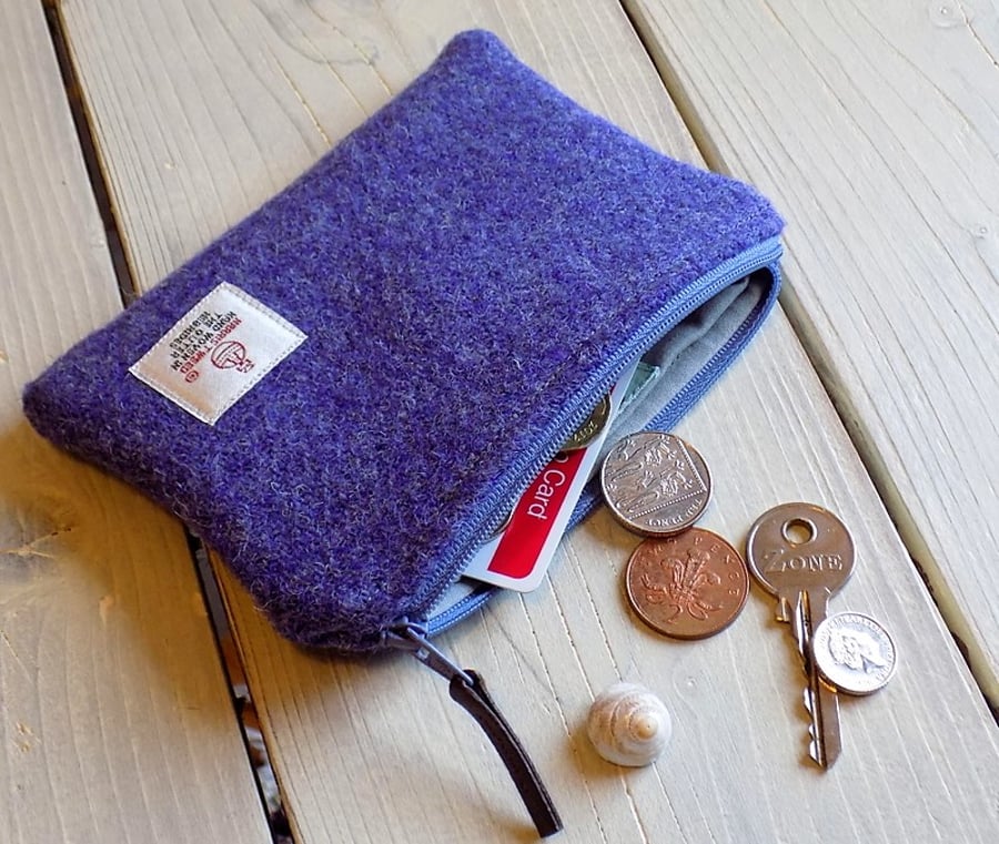 Harris Tweed large coin purse in lavender purple