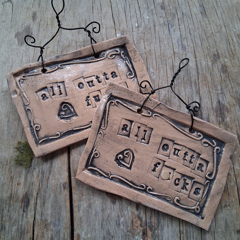 CLEARANCE! rustic ceramic pottery sign- just keep sewing