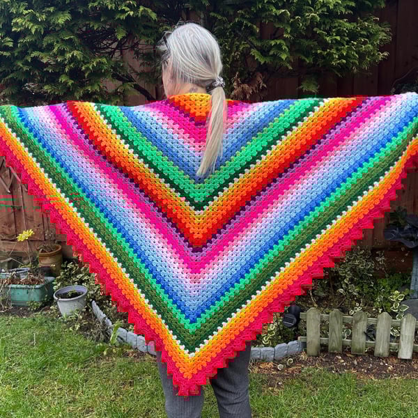 Handmade Crochet Rainbow Shawl: Multi-Colored Acrylic Wrap