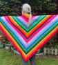Handmade Crochet Rainbow Shawl: Multi-Colored Acrylic Wrap