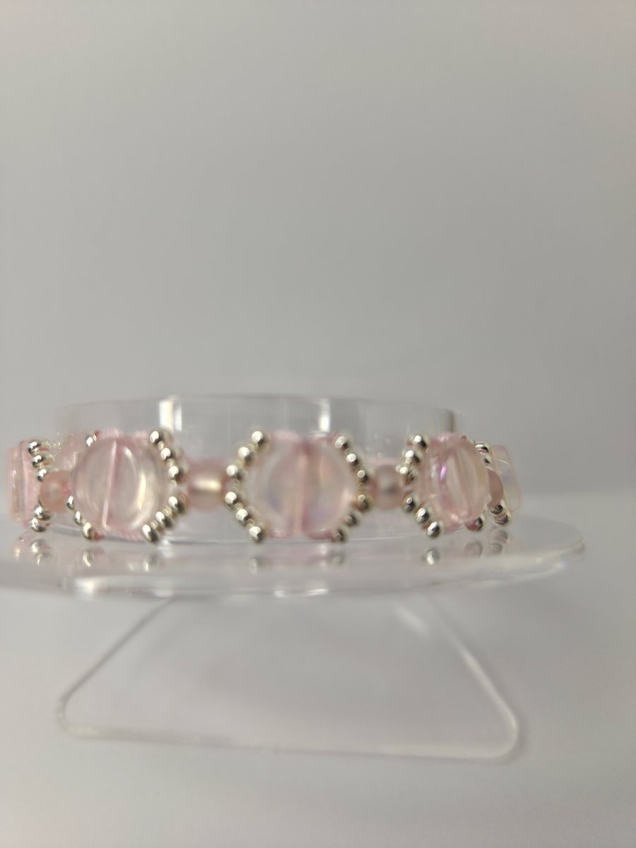 Handmade Soft Pink Glass & Silver Bead Bracelet – Elegant Everyday Sparkle