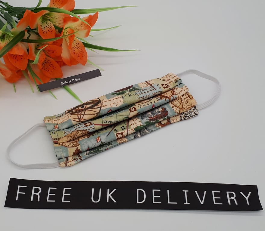 Face mask,  small, 3 layer,  machine washable in sailors fabric.  