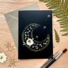 Floral To the Moon and back - Printed Pressed Flower Moon Valentines Card 