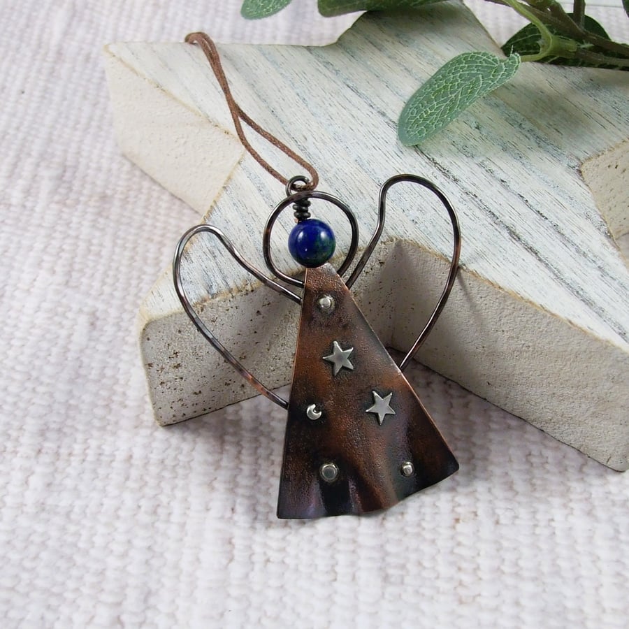 Angel Decoration with Stars and Chrysocolla Gemstone