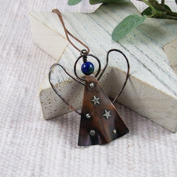 Angel Decoration with Stars and Chrysocolla Gemstone