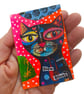 Whimsical Cat Pop Art Miniature ACEO Painting Mixed Media Original Kitty Artwork