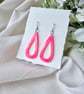 Neon Pink Acrylic Teardrop Earrings - Open Hoop Drop Dangles - Image 4