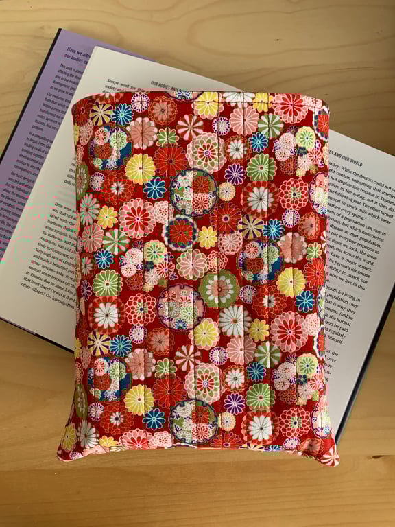 Japanese Floral Print Quilted Fabric Book Sleeve - Hardback Size