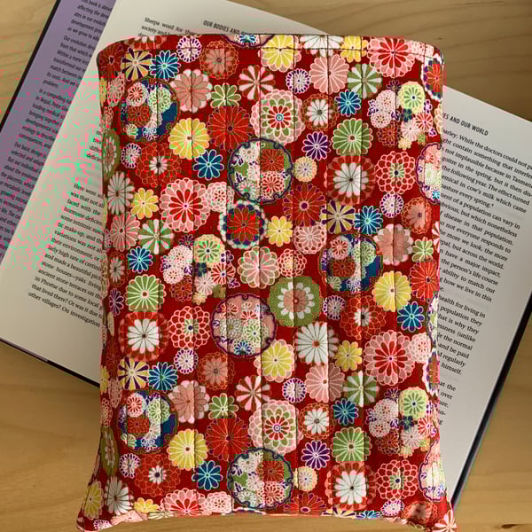 Japanese Floral Print Quilted Fabric Book Sleeve - Hardback Size