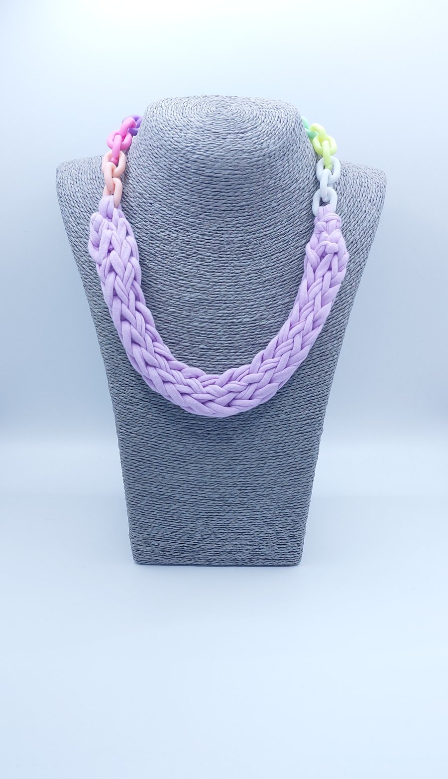 Handmade Lilac Necklace with Pastel Rainbow Chain – Playful Statement Piece