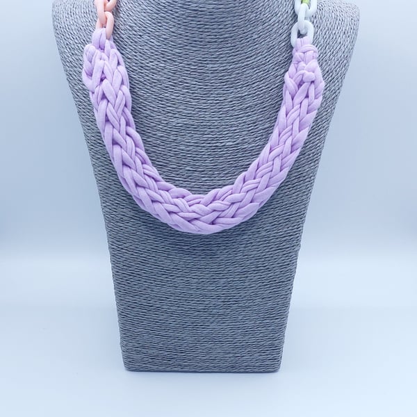 Handmade Lilac Necklace with Pastel Rainbow Chain – Playful Statement Piece