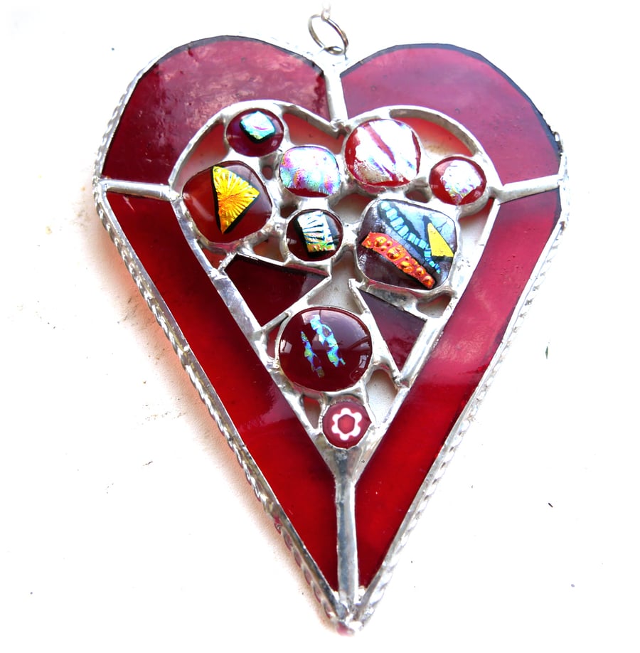 Heart Suncatcher Stained Glass Red Abstract 022