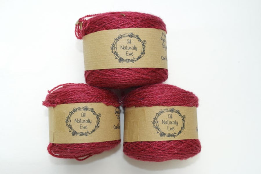 Yarn Cake Merino and Silk Dyed with Cochineal 25g approx